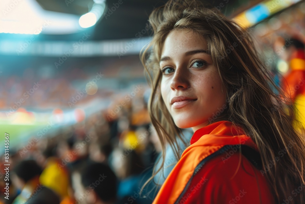 Belgian soccer enthusiast cheering for national team rode duivels at stadium Belgian soccer enthusiast cheering for national team rode duivels at stadium