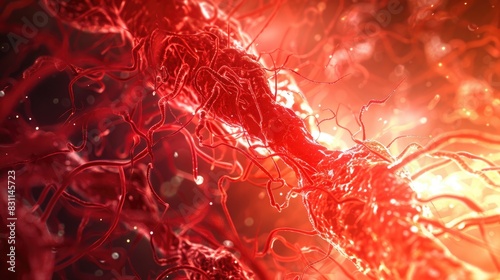 Blood vessels in the human body that support the digestive tract play a dual role of transferring protein and carbohydrate nutrients from mucosal cells following food digestion within the l photo