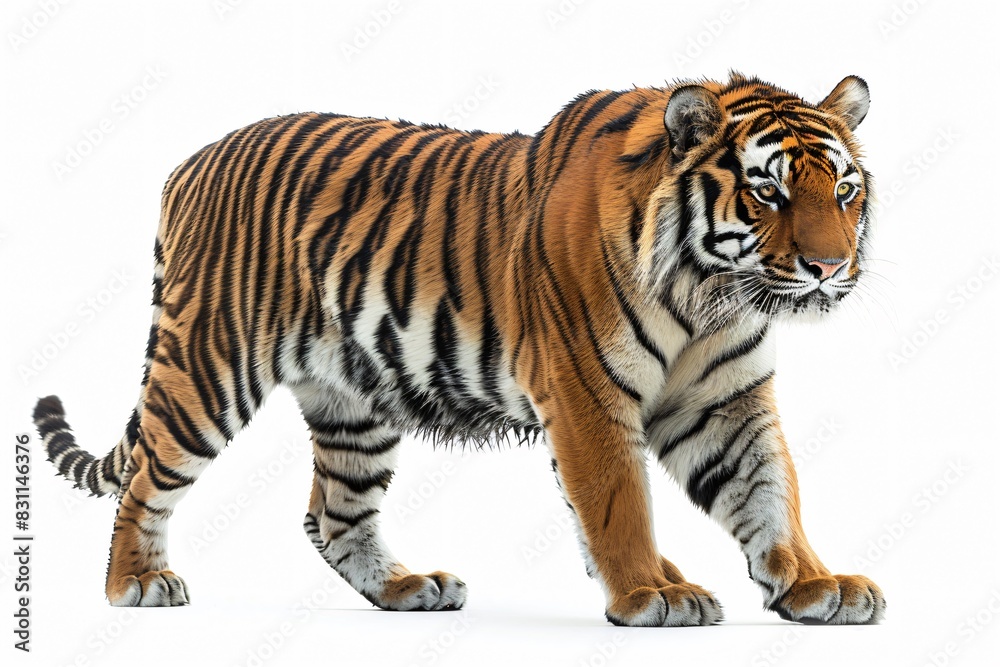Tiger walk snow white background Tiger walk snow white background