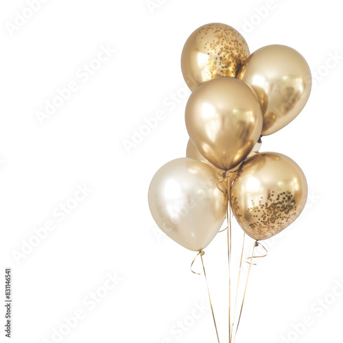 Gold balloons on white background