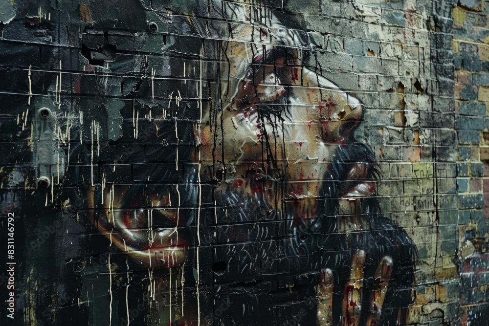 Obraz premium Bold Graffiti-Style Mural of Jesus in Prayer at Gethsemane