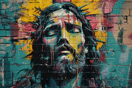Bold Graffiti-Style Mural of Jesus in Prayer at Gethsemane

