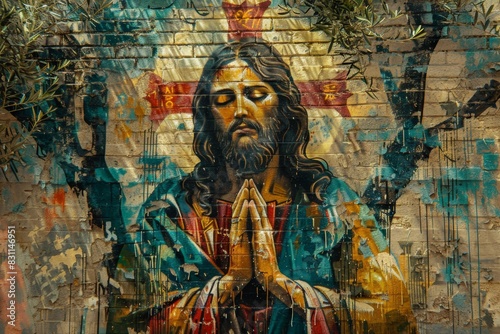 Bold Graffiti-Style Mural of Jesus in Prayer at Gethsemane