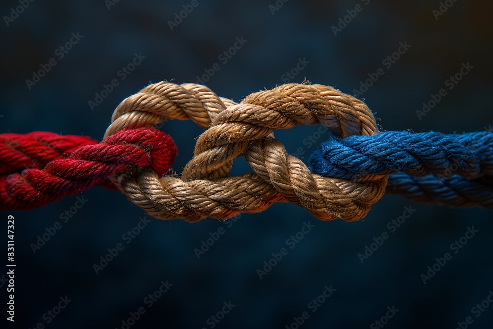 Close-up of two knots on a rope