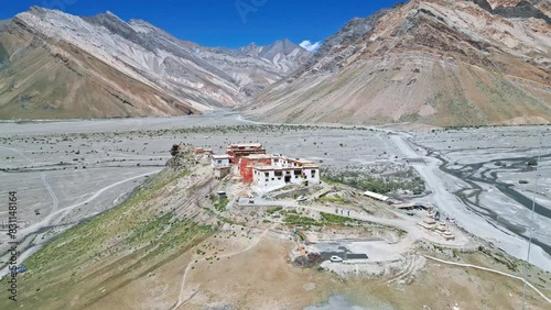 Rangdum Buddhist Monastery, Zanskar from the air, Himalayas from drone, Tibet photo