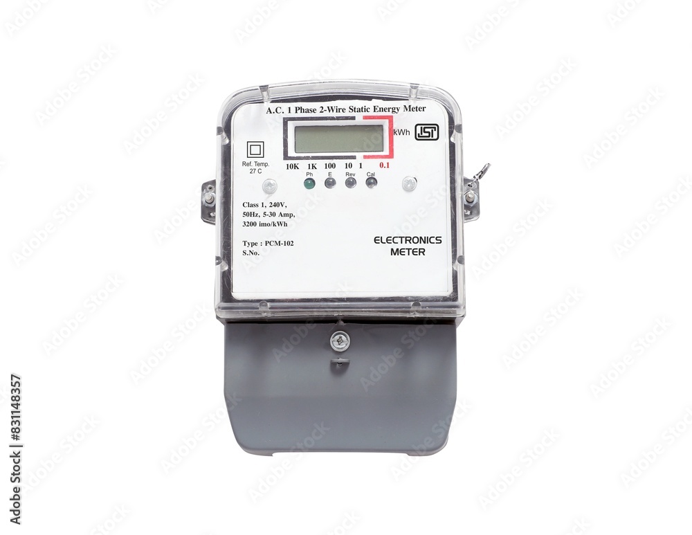 Fototapeta premium Digital Electricity Meter Isolated on White Background