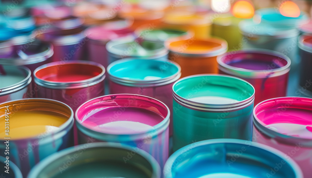 Cans of different colorful paints as background Cans of different colorful paints as background