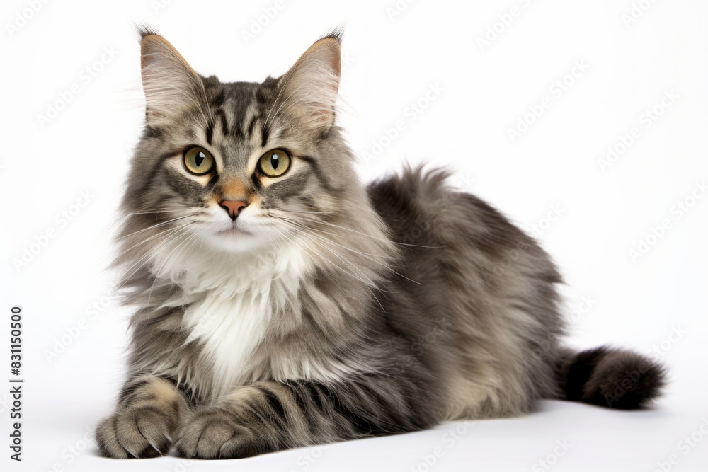 Portrait of a happy american bobtail cat over white background Portrait of a happy american bobtail cat over white background