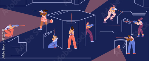 Vector illustration of a banner depicting a laser tag game scene.
