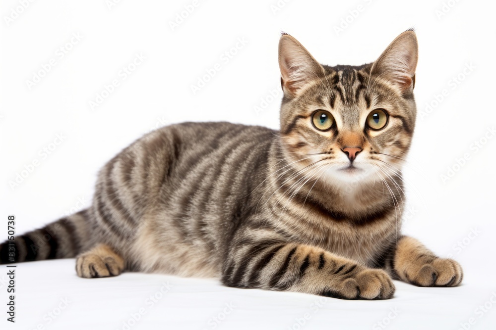 Portrait of a cute american bobtail cat in white background Portrait of a cute american bobtail cat in white background