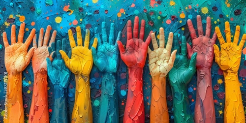 Colorful hands reaching across racial divides in solidarity on Juneteenth, creative illustration.