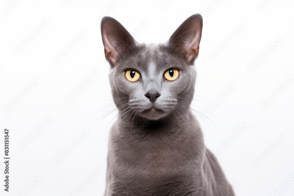 Portrait of a cute korat cat while standing against white background Portrait of a cute korat cat while standing against white background