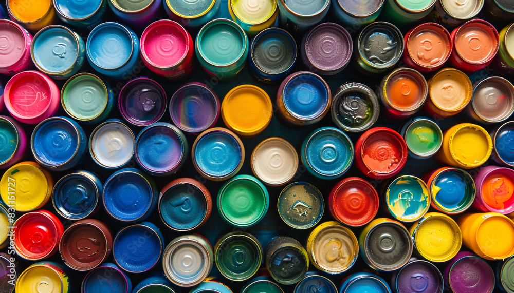 Cans of different colorful paints as background Cans of different colorful paints as background