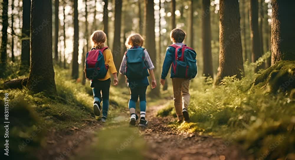 Children on an excursion in the forest. Children on an excursion in the forest.