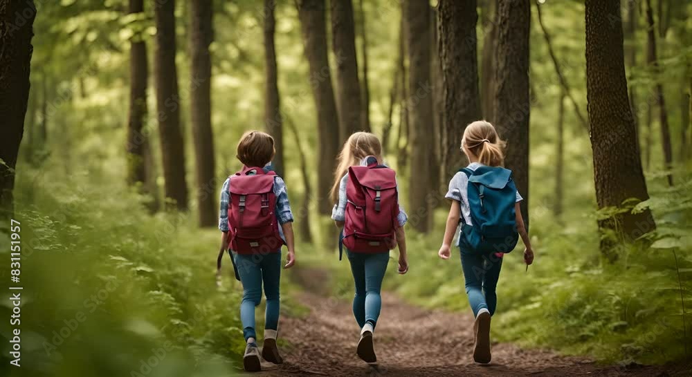 Children on an excursion in the forest. Children on an excursion in the forest.