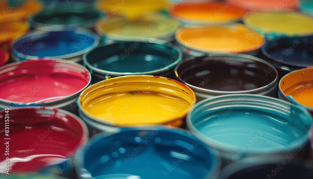 Cans of different colorful paints as background Cans of different colorful paints as background