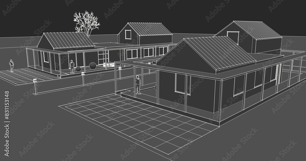 traditional residential house 3d rendering