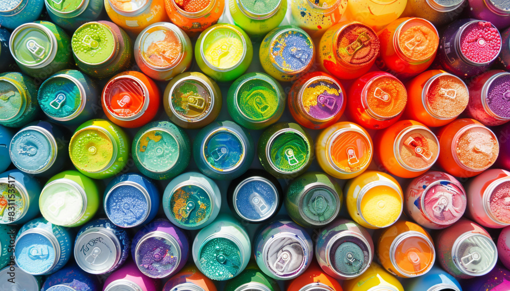 Cans of different colorful paints as background Cans of different colorful paints as background