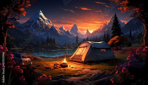 Design a poster showcasing popular summer camping destinations photo