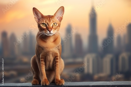 Portrait of a cute abyssinian cat isolated in vibrant city skyline © Markus Schröder