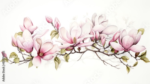 Magnolia, Watercolor Floral Border, watercolor illustration, isolated on white background