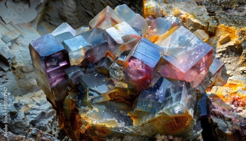 Amazing blue and purple fluorite mineral crystals. photo