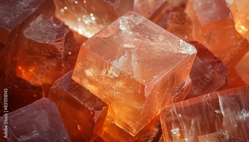 Orange calcite mineral stones. photo