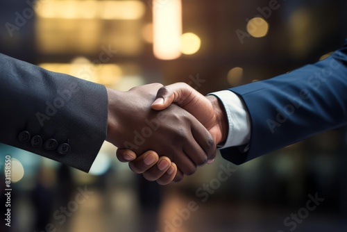 A closeup of a professional shaking hands with a colleague
