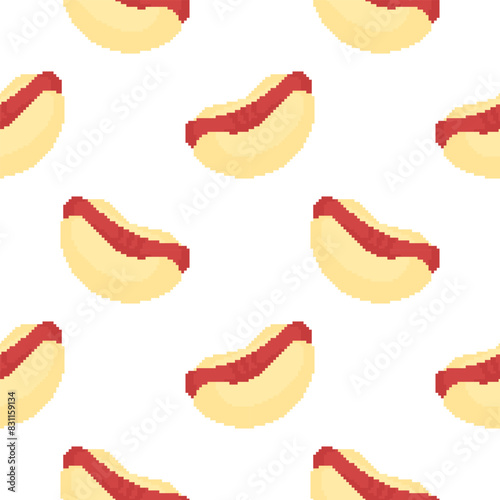 pixel hotdog seamless pattern on white background