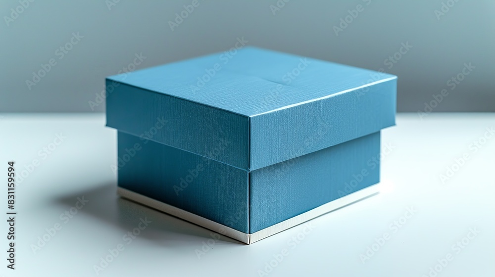 A bright blue packaging box with crisp white edges, placed on a clean white surface, emphasizing its bold color and simplicity. Minimal and Simple style A bright blue packaging box with crisp white edges, placed on a clean white surface, emphasizing its bold color and simplicity. Minimal and Simple style