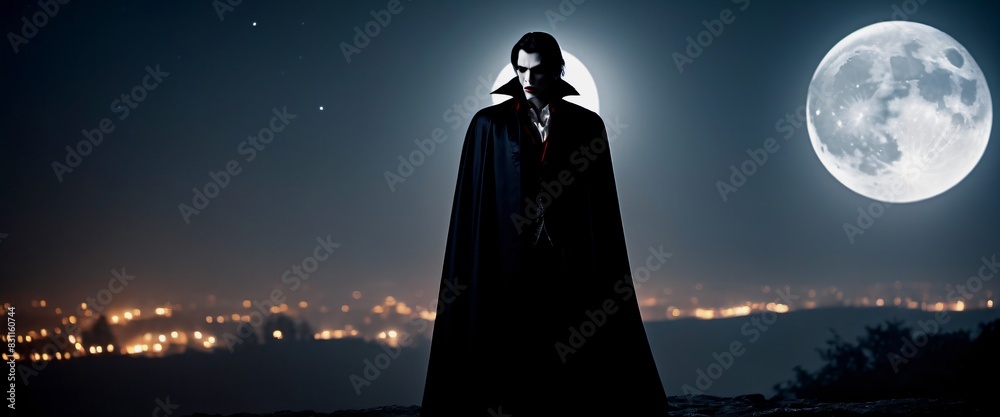 Fototapeta premium Silhouetted vampire against a full moon