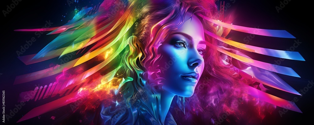 Rainbow Holographic Pride in Cyberpunk Future - Creative LGBTQ+ Concept with Neon Glow and Copy Space for Branding.