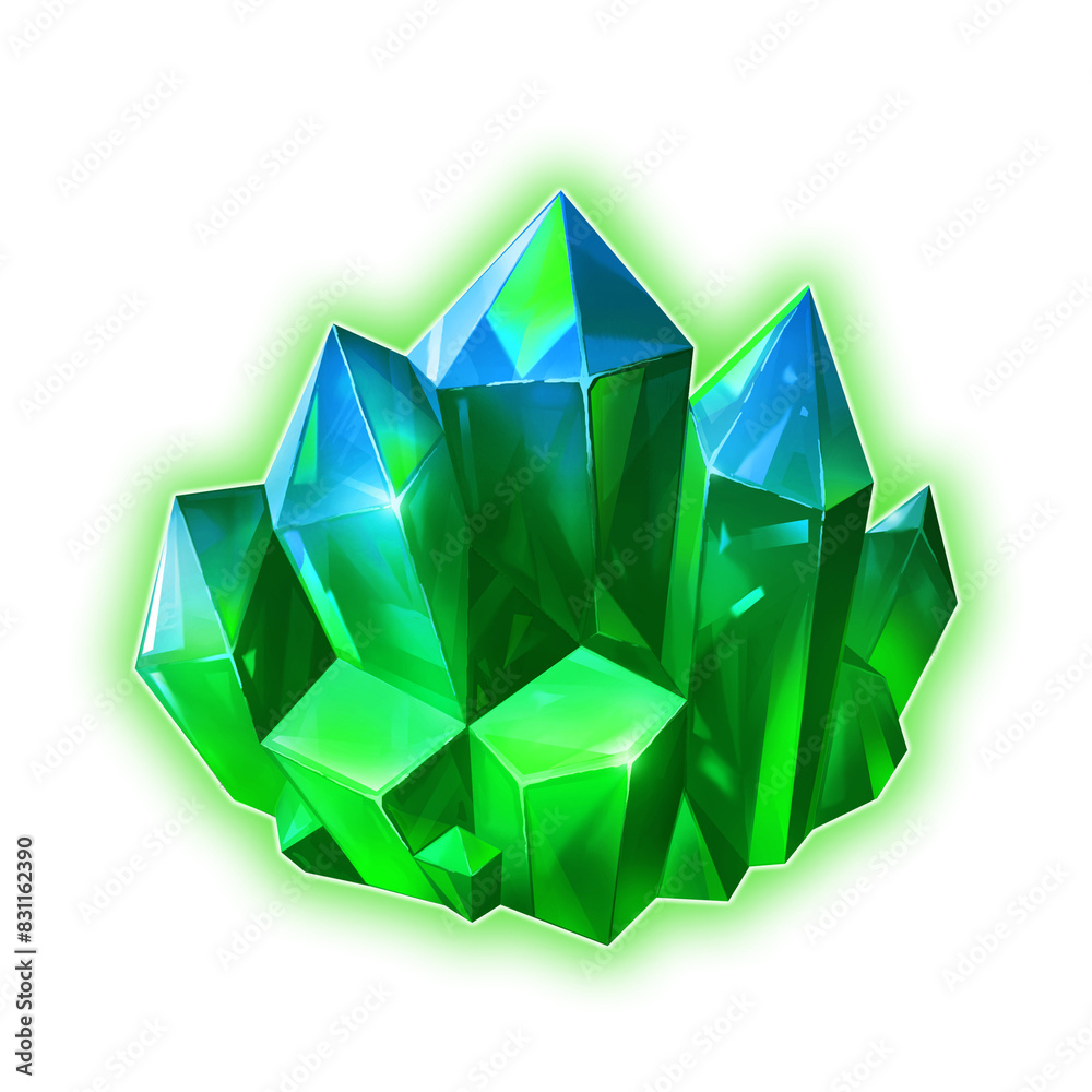 A green crystal on a transparent background
