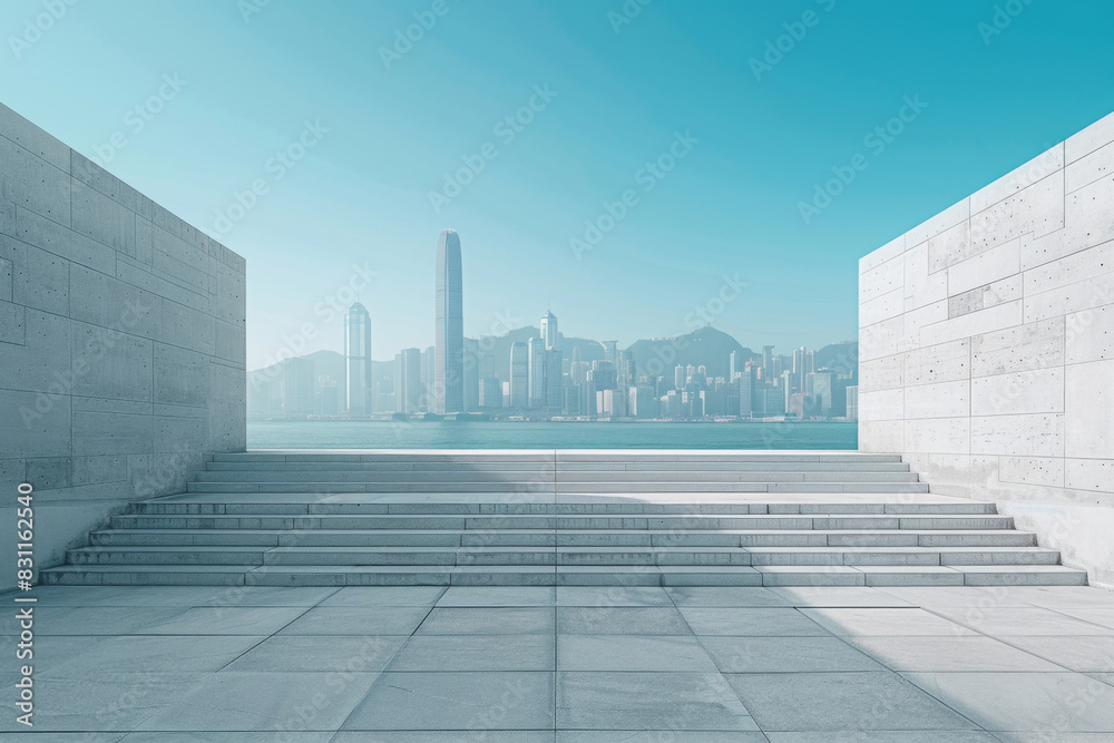 Fototapeta premium Concrete steps and buildings on the square,Empty architectural background. 