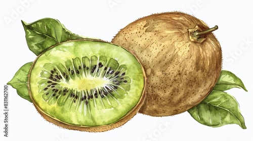 botanical illustration of kiwi fruit isolated on white background vintage style