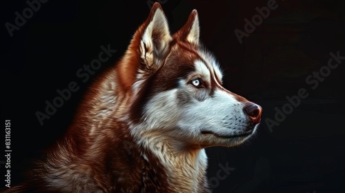 captivating portrait of a majestic husky dog earthy brown tones against a striking black backdrop digital painting