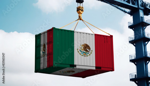 Freight containers with Mexico flag, clouds background