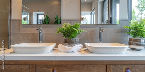 Large Frameless Mirrors Above Vanity  