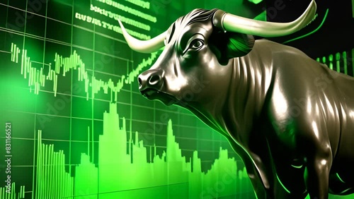 Bull Statue Standing in Front of Stock Chart Generative AI photo