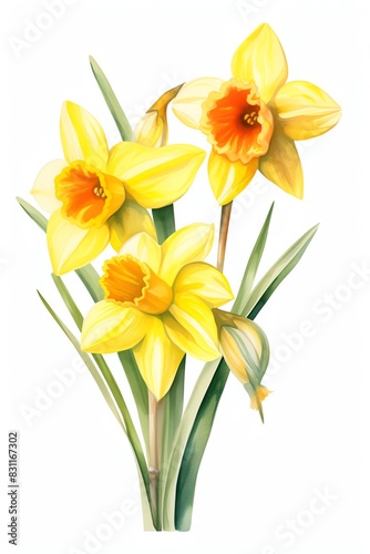 Daffodil, Watercolor Floral Border, watercolor illustration, isolated on white background © Kulvarin