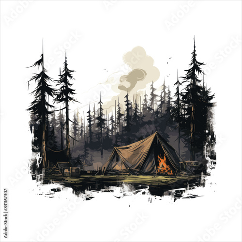 The Ultimate Outdoor Camping ,Tent camping mountain  Adventure Embrace on white background 