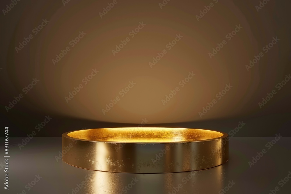 A golden pedestal bathed in soft lighting, set against a minimal background, perfect for showcasing luxury products A golden pedestal bathed in soft lighting, set against a minimal background, perfect for showcasing luxury products