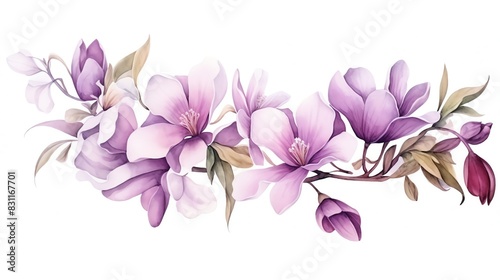 Magnolia  Watercolor Floral Border  watercolor illustration  isolated on white background