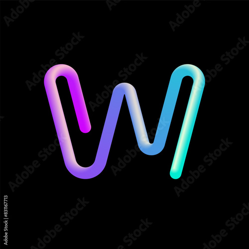 3d letter W, alphabet font made from volumetric tubular