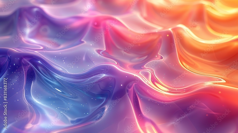 Obraz premium An energetic app background featuring shiny, irregular shapes, radiant circles, and softly flowing curve lines in a spectrum of vivid colors. Minimal and Simple style