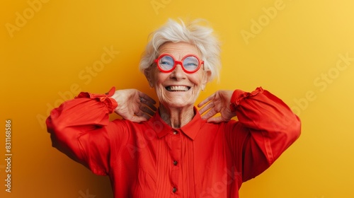 The elderly woman smiling brightly