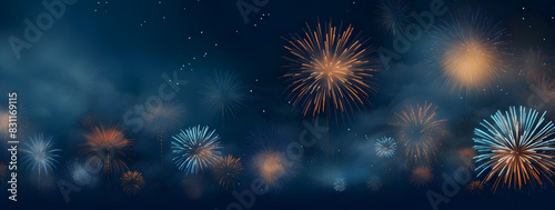 Fireworks on the night sky. Holidays and celebrations concept. Greeting card.