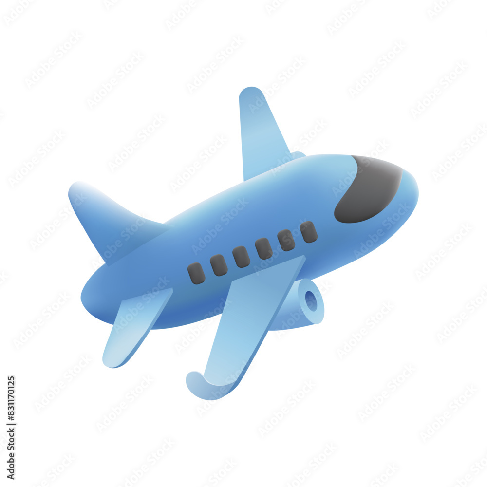 Airplane 3d Icon. Time to Travel Concept. Vector Illustration.