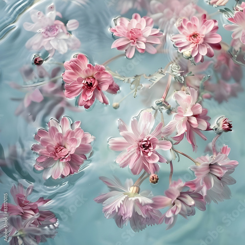 Pink flowers in water. Generation ai