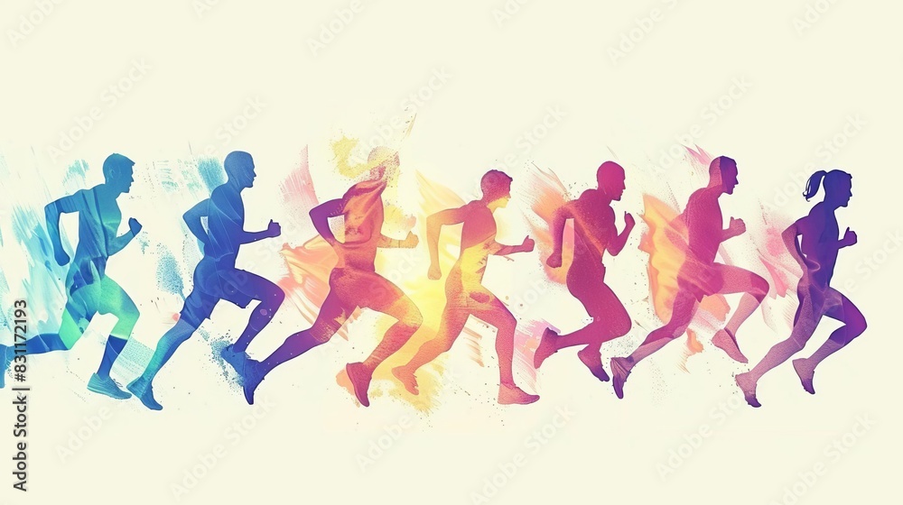 dynamic silhouettes of athletes running abstract sports and fitness concept illustration